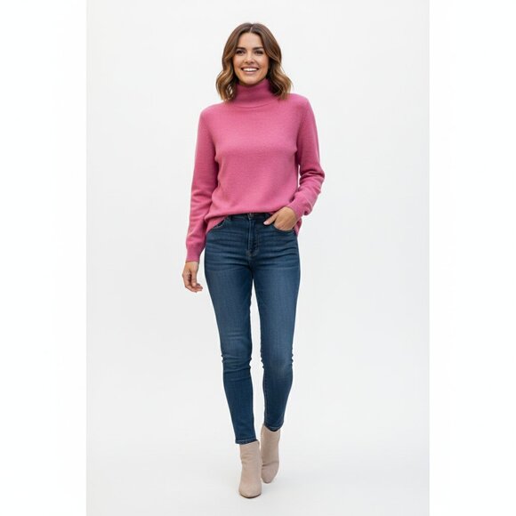 100% Cashmere Mock Neck Sweater – Deep Pink – Classic Old Money Style – Women’s - Picture 3 of 10